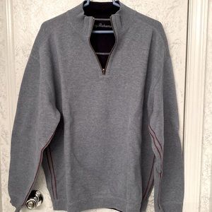 Tommy Bahama blue-grey pullover cotton sweatshirt with neck zipper. Navy lining.